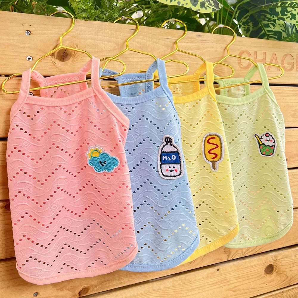 Green Dog Summer Clothes Cute Embroidery Striped Top Vest Breathable Puppy Sleeveless Shirt - TrendyPet's Zone