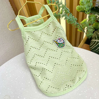Green Dog Summer Clothes Cute Embroidery Striped Top Vest Breathable Puppy Sleeveless Shirt - TrendyPet's Zone
