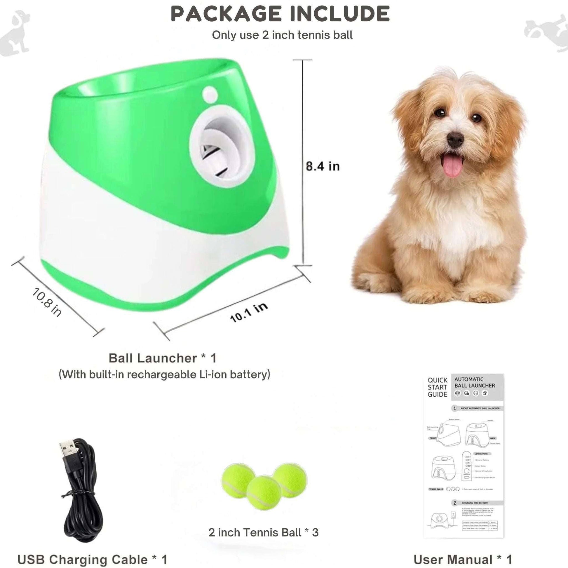 Green Dog Tennis Launcher Automatic Pet Puppy Chase Toy Mini Tennis Throwing Pinball Machine Fun Interactive Throw Rechargeable Catapult - TrendyPet's Zone