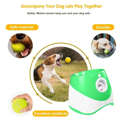 Green Dog Tennis Launcher Automatic Pet Puppy Chase Toy Mini Tennis Throwing Pinball Machine Fun Interactive Throw Rechargeable Catapult - TrendyPet's Zone