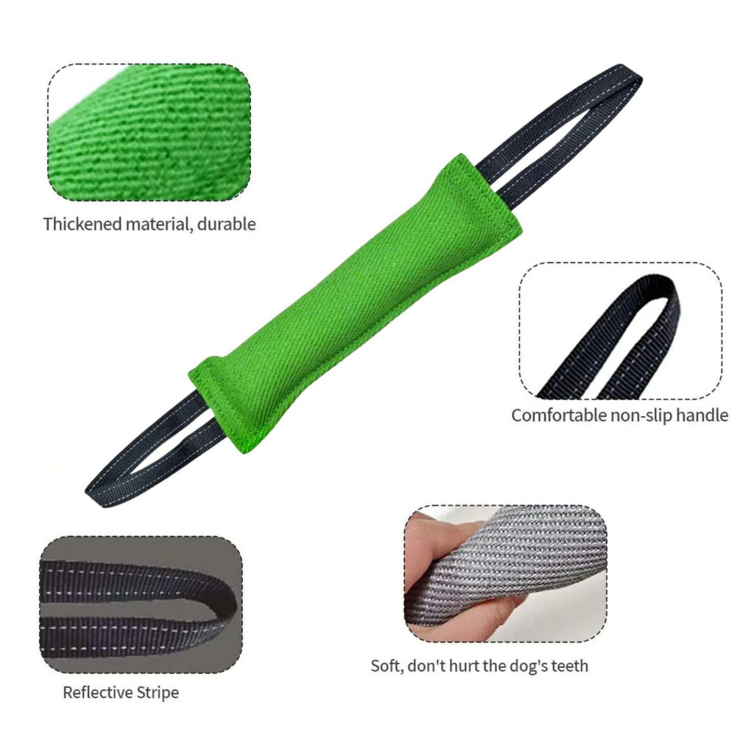 Green durable dog tug pillow toy from TrendyPet's Zone, ideal for interactive training and play sessions.