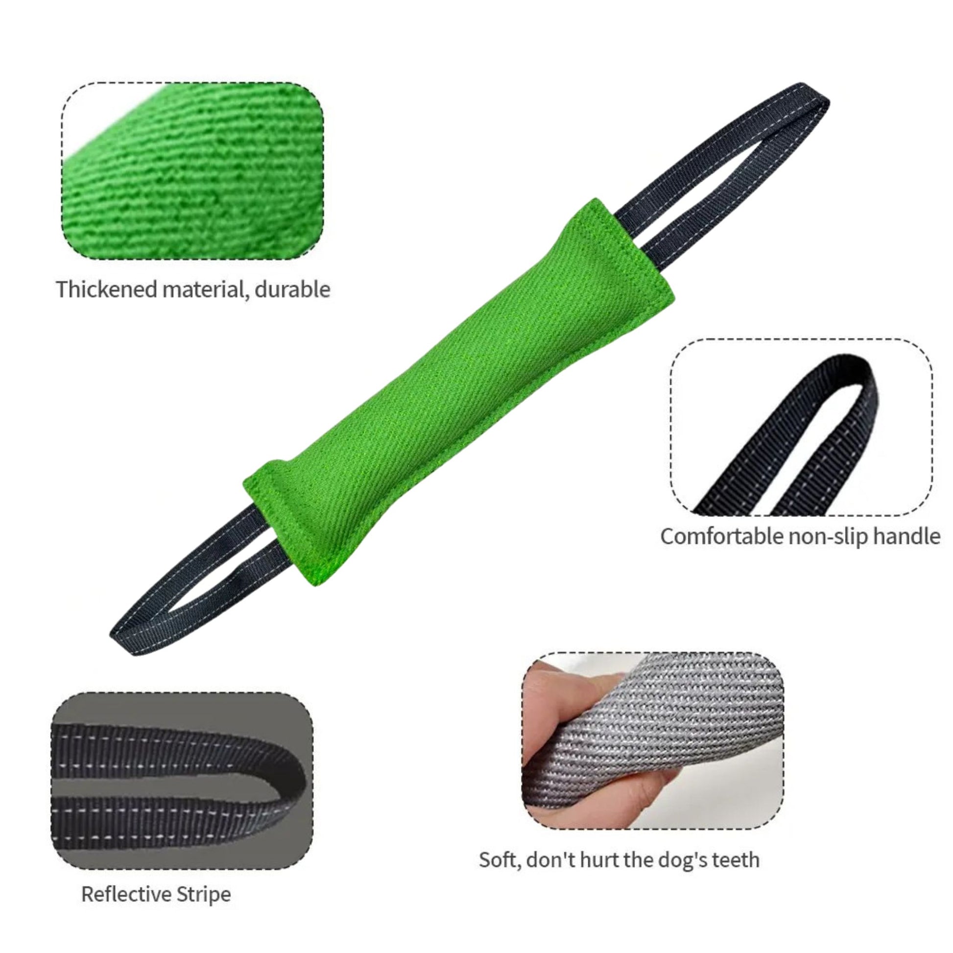 Green durable dog tug pillow toy from TrendyPet's Zone, ideal for interactive training and play sessions.