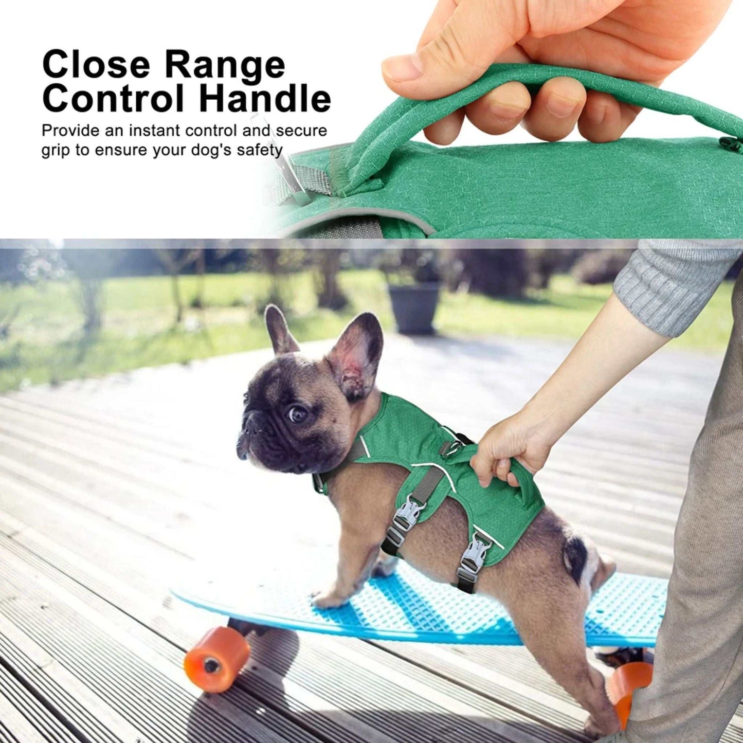 Green escape-proof reflective dog harness by TrendyPet's Zone, durable and adjustable for secure, comfortable outdoor walks.