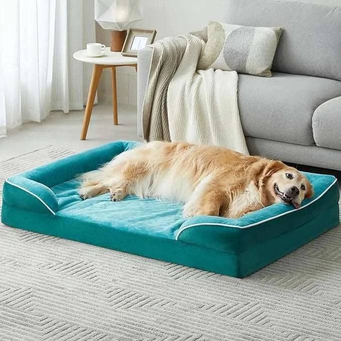 Green Extra Large Bolster Dog Bed with Waterproof Lining & Non-Skid Bottom, Washable, Orthopedic Egg Foam Couch, XL 42"x 30"x 7" TRENDYPET'S ZONE