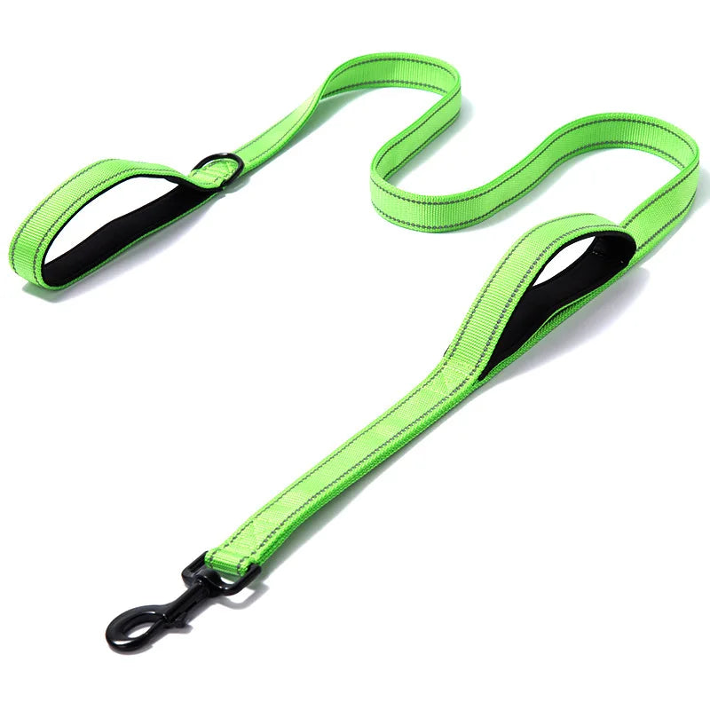 Green heavy-duty dog leash with double handles from TrendyPet's Zone, designed for better control and safety during walks.