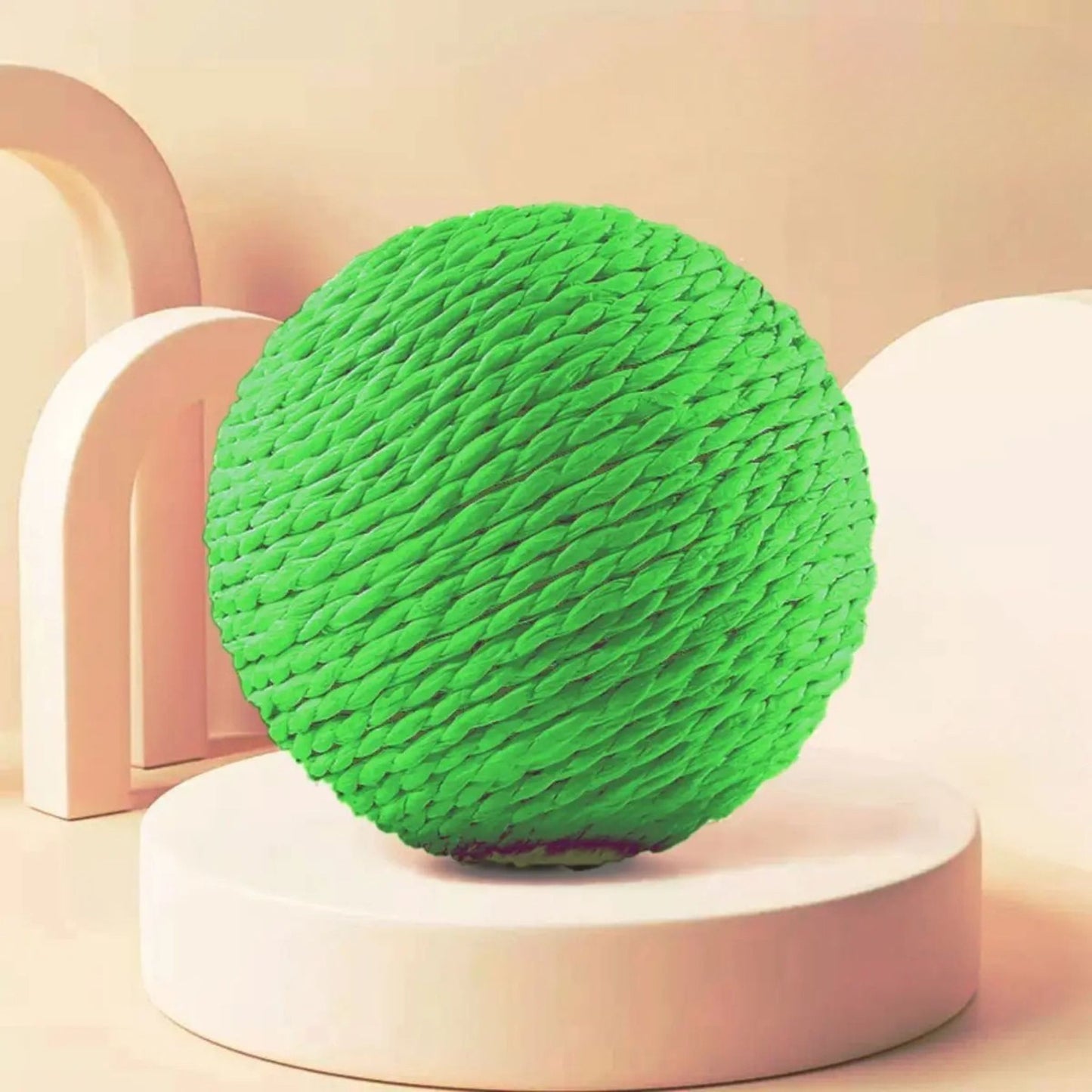 Green 10cm sisal cat scratching ball from TrendyPet's Zone, designed for kittens to scratch and play.