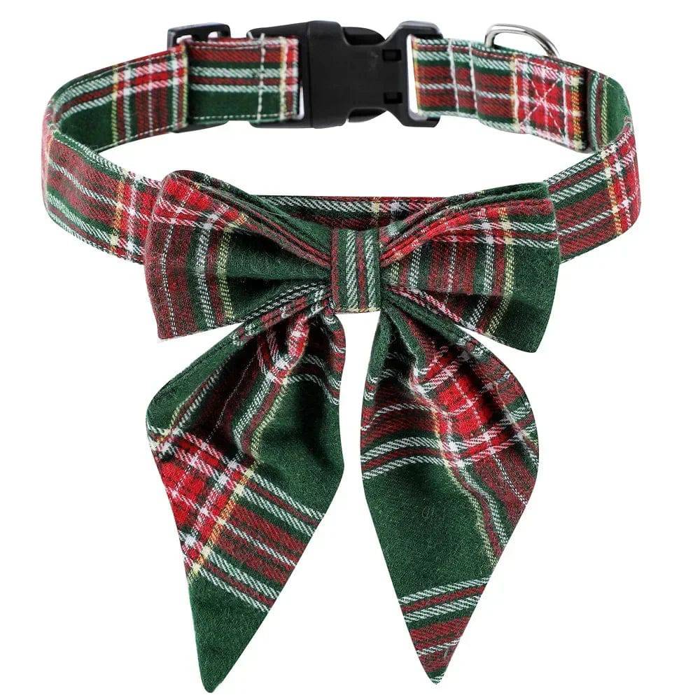 Green Lattice X-mas Snowflake Pet Collar Holiday Bow Design - TrendyPet's Zone