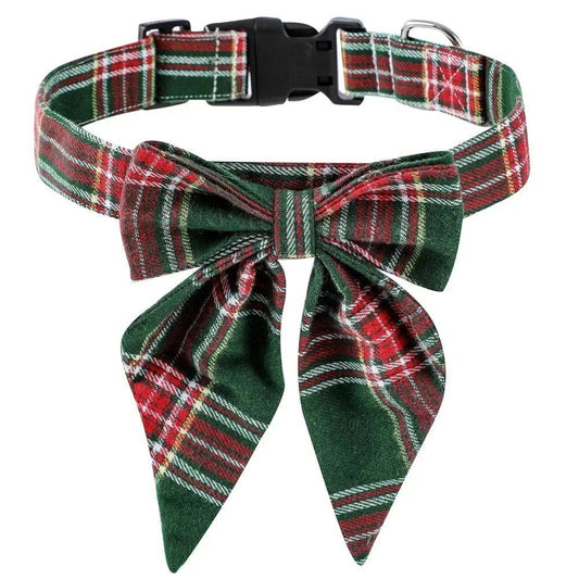 Green Lattice X-mas Snowflake Pet Collar Holiday Bow Design - TrendyPet's Zone