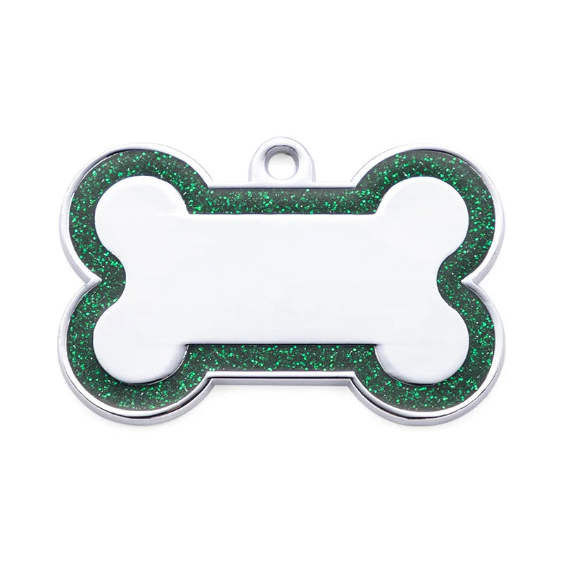 Green Personalized Bone-Shaped Pet ID Tag Double Side – Glitter Enamel Finish Anti-lost Bone Tags TrendyPet's Zone