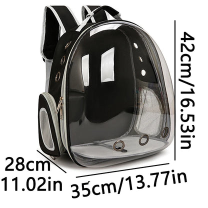 Black TrendyPet's Zone transparent capsule pet carrier backpack with breathable design for small animals, puppies, and kittens.