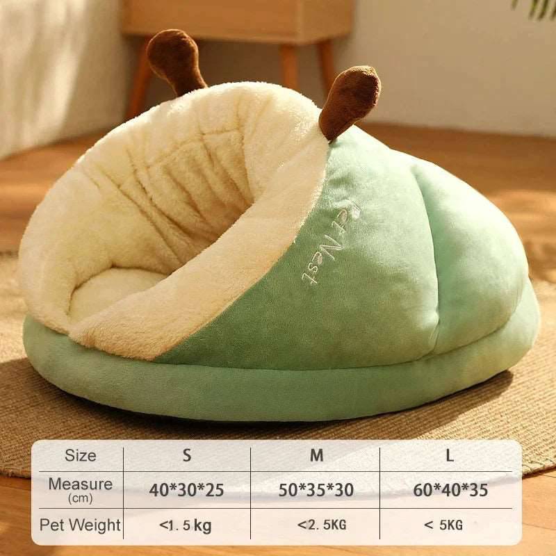 Green Pet Kennel Cats House Semi Enclosed Winter Warm Thick Slippers Pads Soft And Washable Portable Nest - TrendyPet's Zone