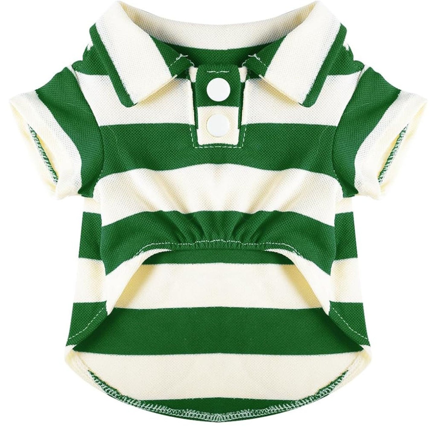 Green pet polo shirt from TrendyPet's Zone, casual summer clothing for small and large cats, featuring a comfortable t-shirt style.