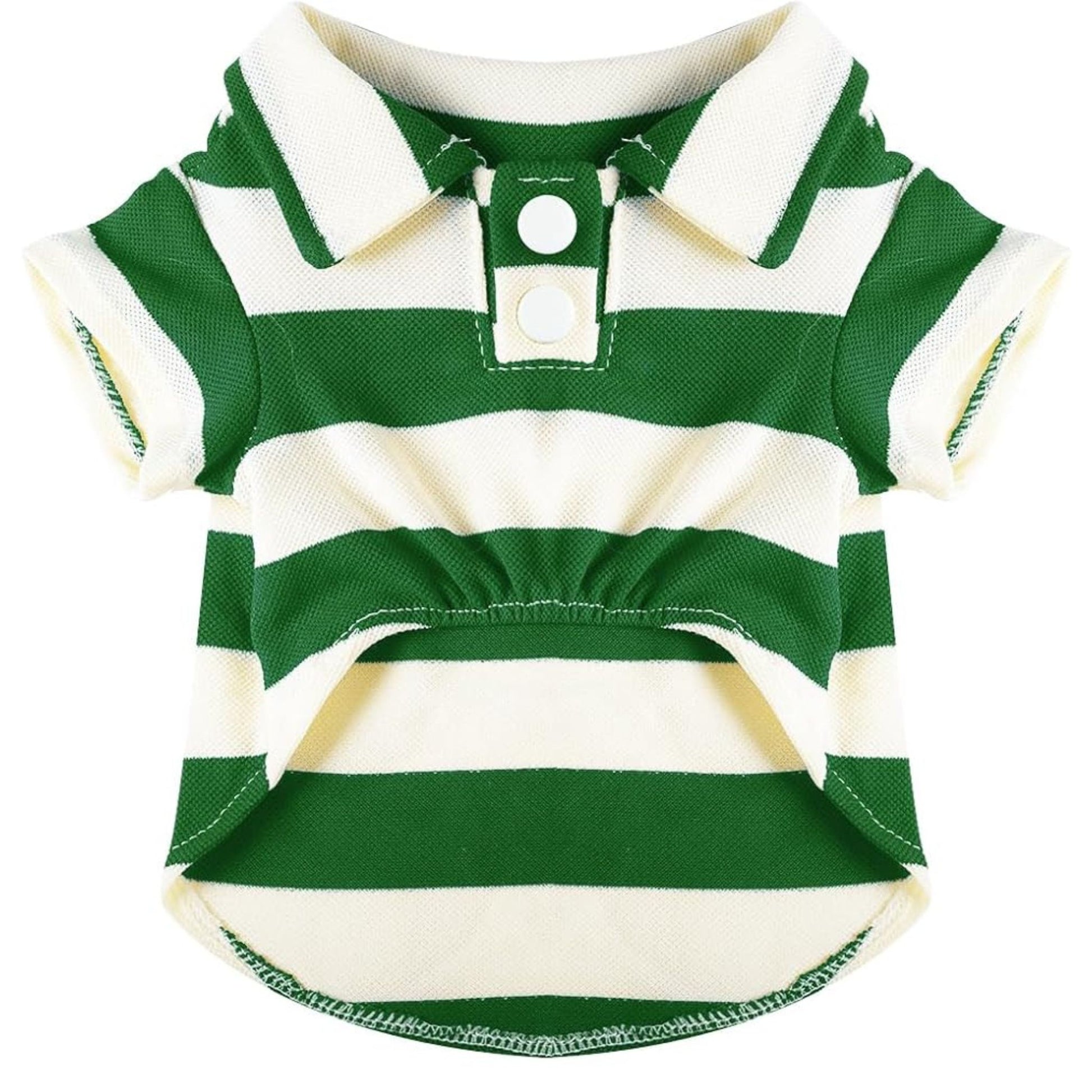 Green pet polo shirt from TrendyPet's Zone, casual summer clothing for small and large cats, featuring a comfortable t-shirt style.