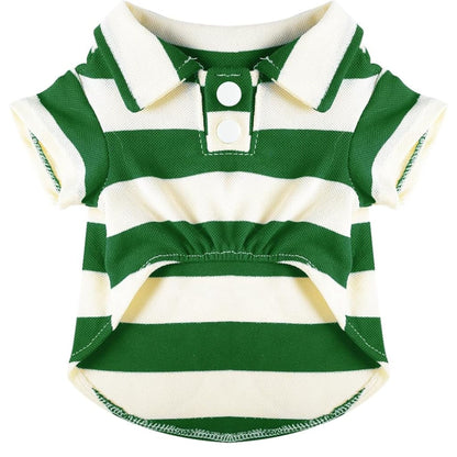 Green pet polo shirt from TrendyPet's Zone, casual summer clothing for small and large cats, featuring a comfortable t-shirt style.