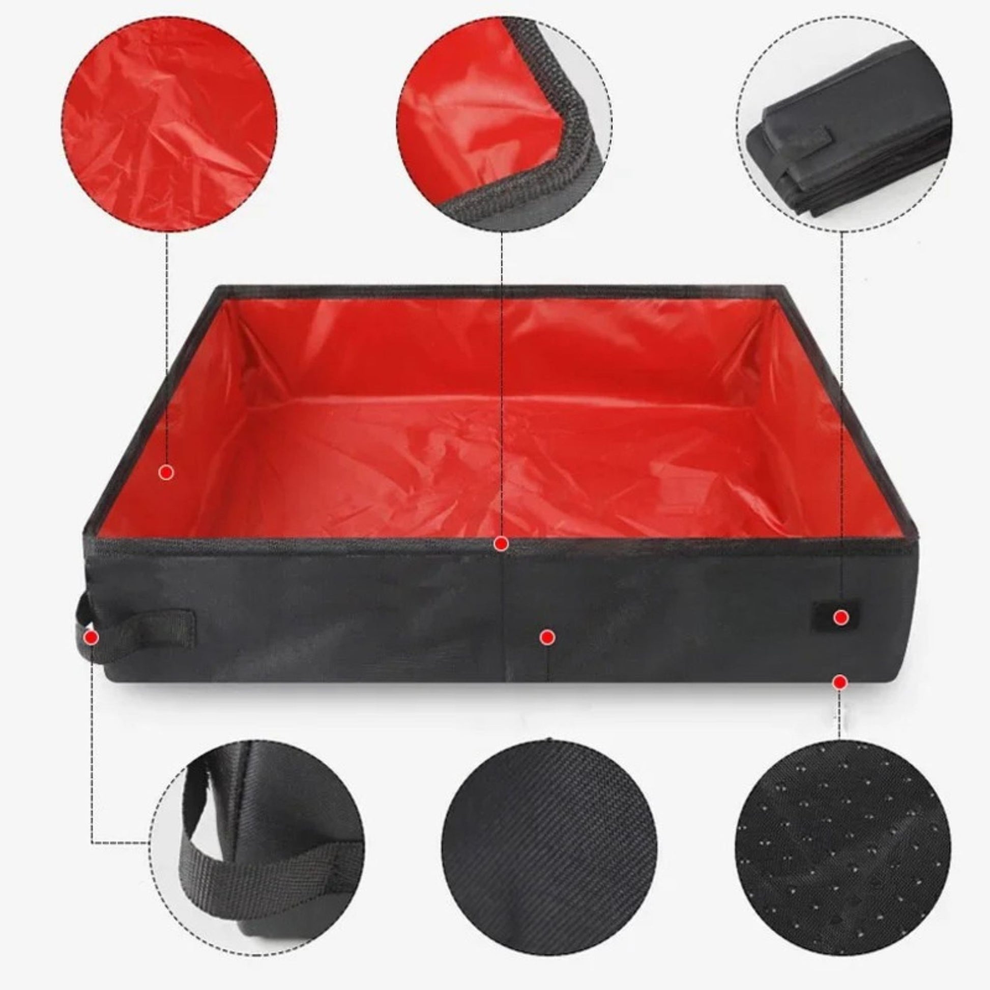 Black portable folding cat litter box by TrendyPet's Zone, waterproof and foldable pet toilet tray for travel and outdoor use.