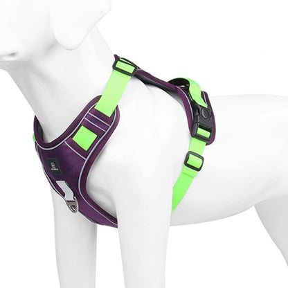 Green and purple adjustable tactical dog harness with handle, no-pull design by TrendyPet's Zone for secure control.