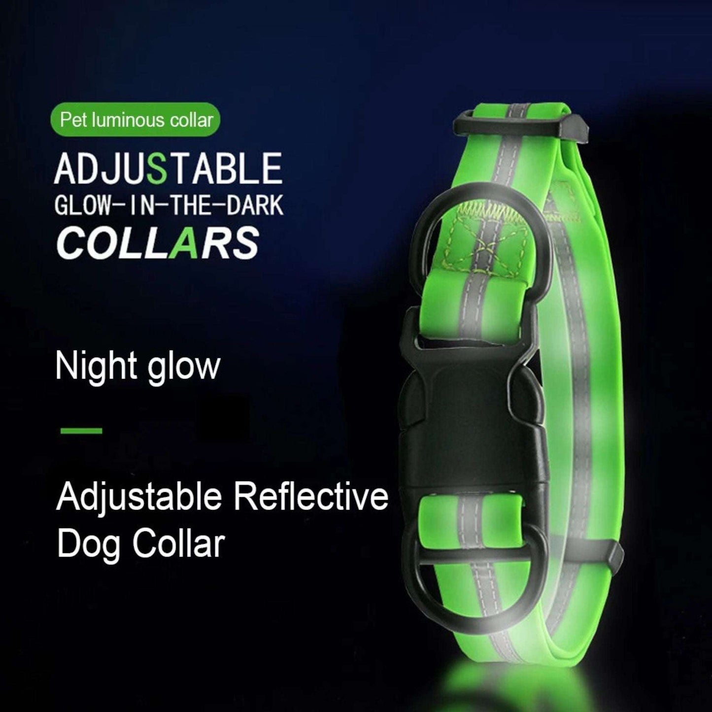 Green PVC dog collar with reflective stripe, anti-odor material, adjustable fit, from TrendyPet's Zone.