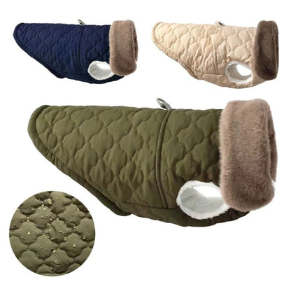 Green Quilted Dog Vest Jacket with Fur Collar Water-Resistant TrendyPet's Zone