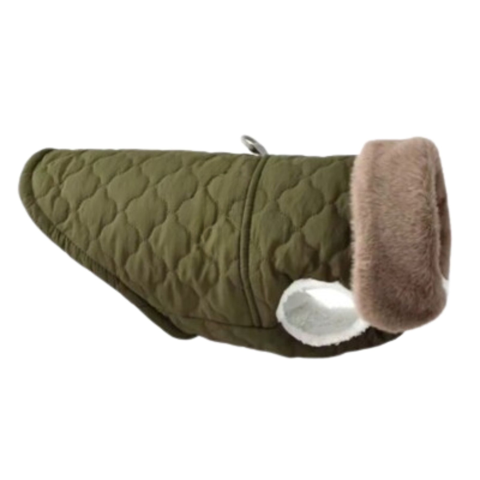 Green Quilted Dog Vest Jacket with Fur Collar Water-Resistant TrendyPet's Zone