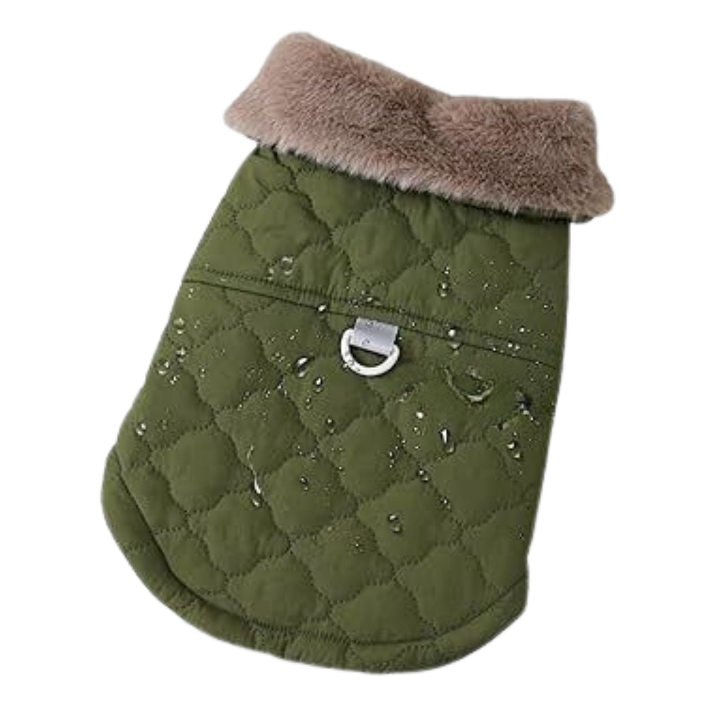 Green Quilted Dog Vest Jacket with Fur Collar Water-Resistant TrendyPet's Zone