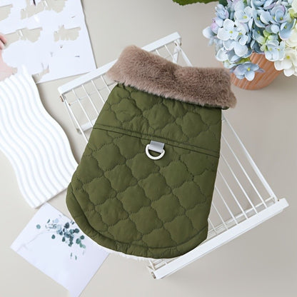 Green Quilted Dog Vest Jacket with Fur Collar Water-Resistant TrendyPet's Zone