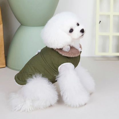 Green Quilted Dog Vest Jacket with Fur Collar Water-Resistant TrendyPet's Zone