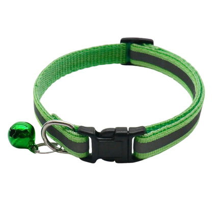 Green reflective LED cat collar with bell, adjustable nylon safety breakaway design for cats and kittens by TrendyPet's Zone.
