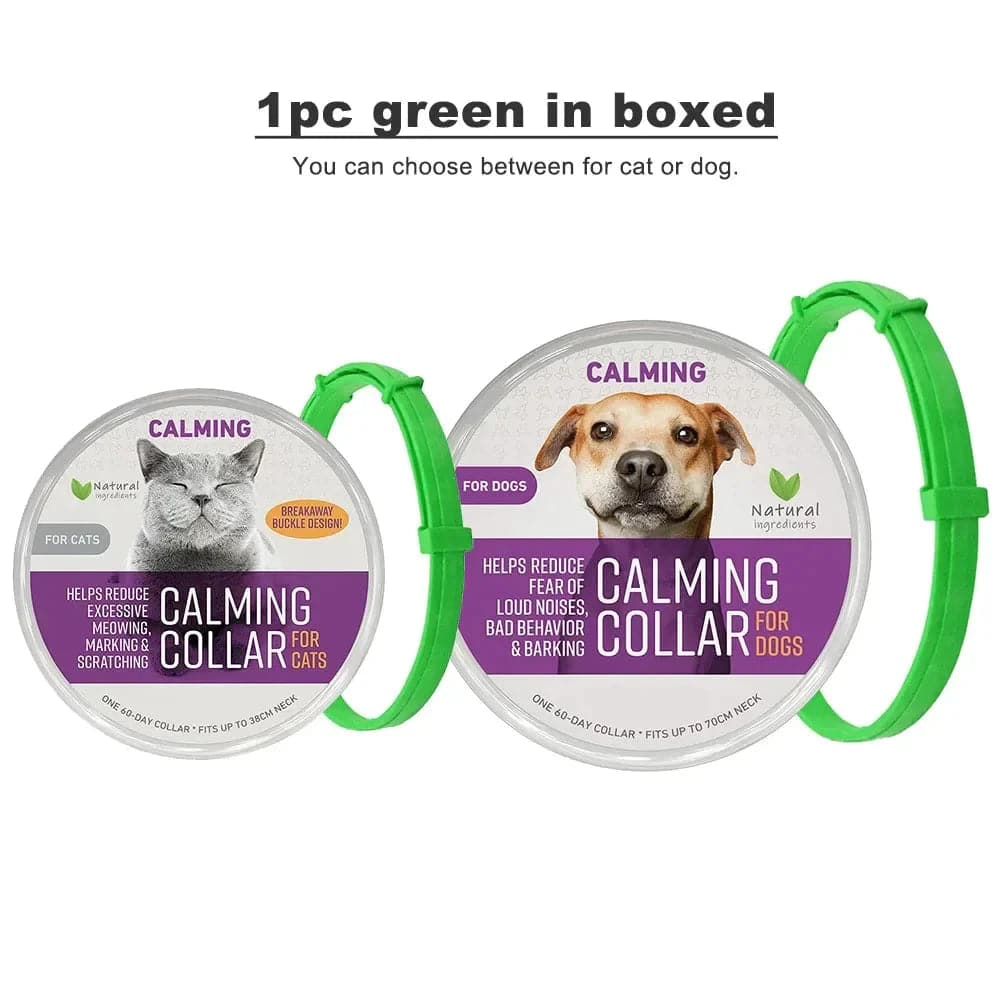 Green Safe Dog Calming Collar 1Pack/60Days Adjustable Anxiety Reduction Pheromone Lasting Natural Calm Pet Collar Boxed OPP Bag - TrendyPet's Zone