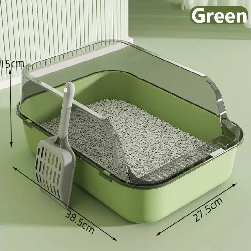 Green Splashproof Semi-Enclosed Cat Litter Box with High Sides – Indoor Kitten Toilet Tray TrendyPet's Zone