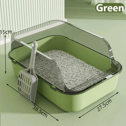 Green Splashproof Semi-Enclosed Cat Litter Box with High Sides – Indoor Kitten Toilet Tray TrendyPet's Zone