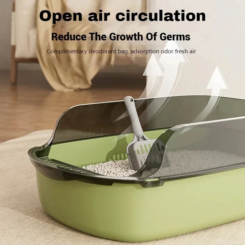 Green Splashproof Semi-Enclosed Cat Litter Box with High Sides – Indoor Kitten Toilet Tray TrendyPet's Zone