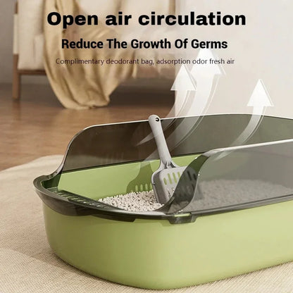 Green Splashproof Semi-Enclosed Cat Litter Box with High Sides – Indoor Kitten Toilet Tray TrendyPet's Zone