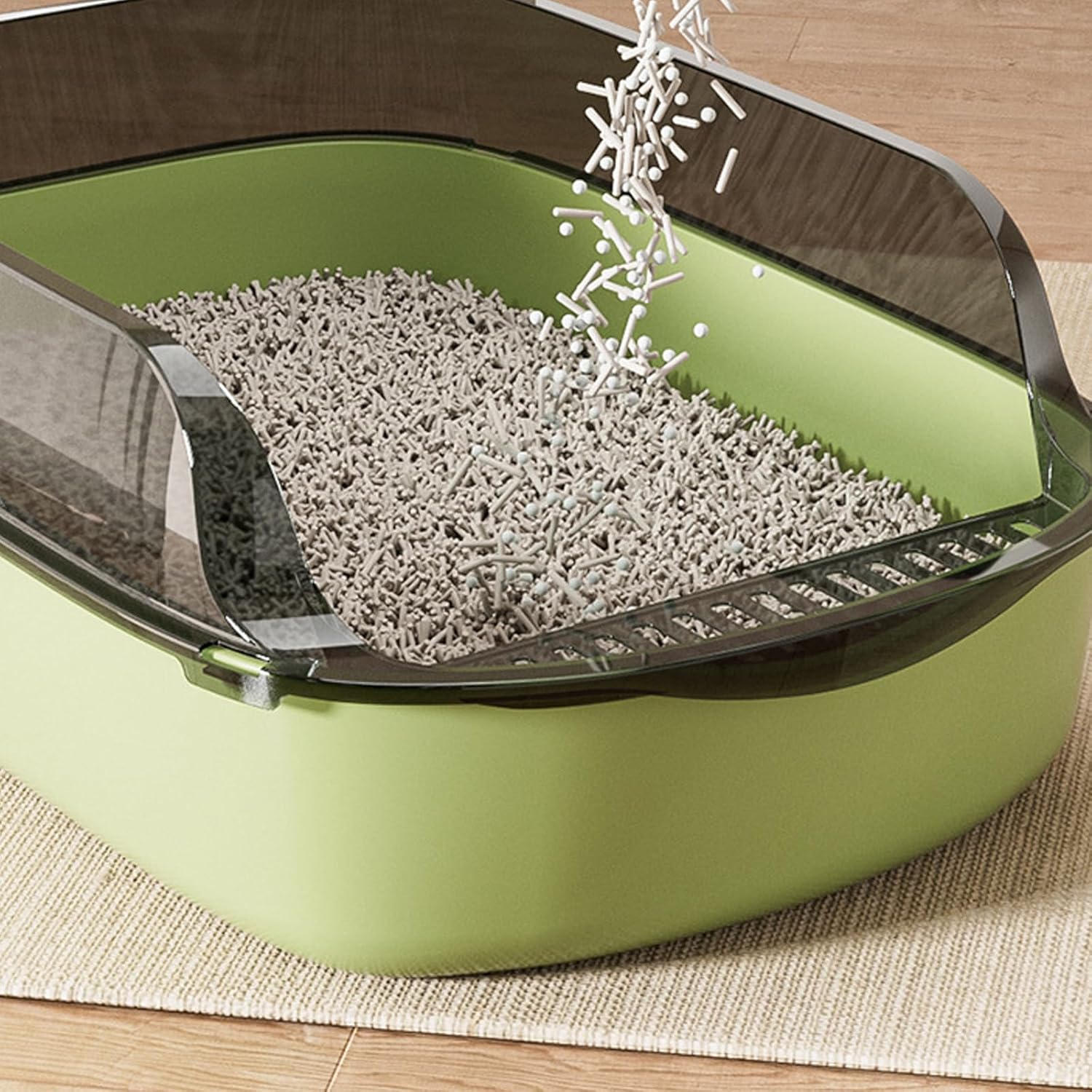 Green Splashproof Semi-Enclosed Cat Litter Box with High Sides – Indoor Kitten Toilet Tray TrendyPet's Zone