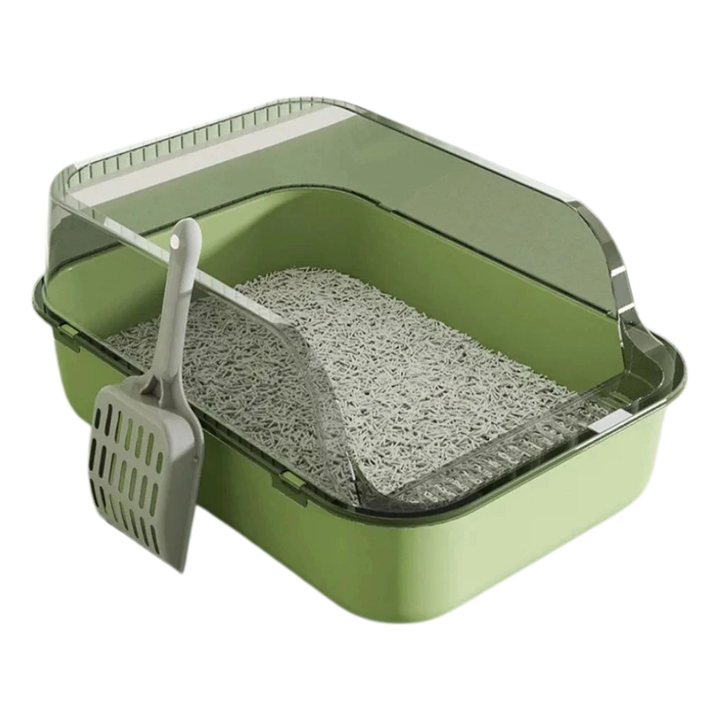 Green Splashproof Semi-Enclosed Cat Litter Box with High Sides – Indoor Kitten Toilet Tray TrendyPet's Zone