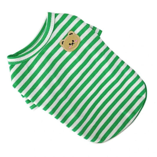 Green Summer Clothes for Small Dogs Fashion T-Shirt Bear Print Puppy Thin Strip Vest Pet Clothes - TrendyPet's Zone