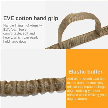 Green Tactical Dog Leash Elastic Dog Strap NO PULL Nylon Reflective Lead Traction Rope Training Walking Hunting Durable Dog Leash Line - TrendyPet's Zone