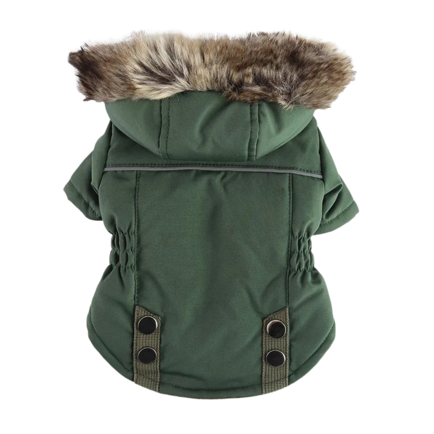Green warm pet dog winter coat with hood, trendy dog jacket from TrendyPet's Zone, designed for cold weather.