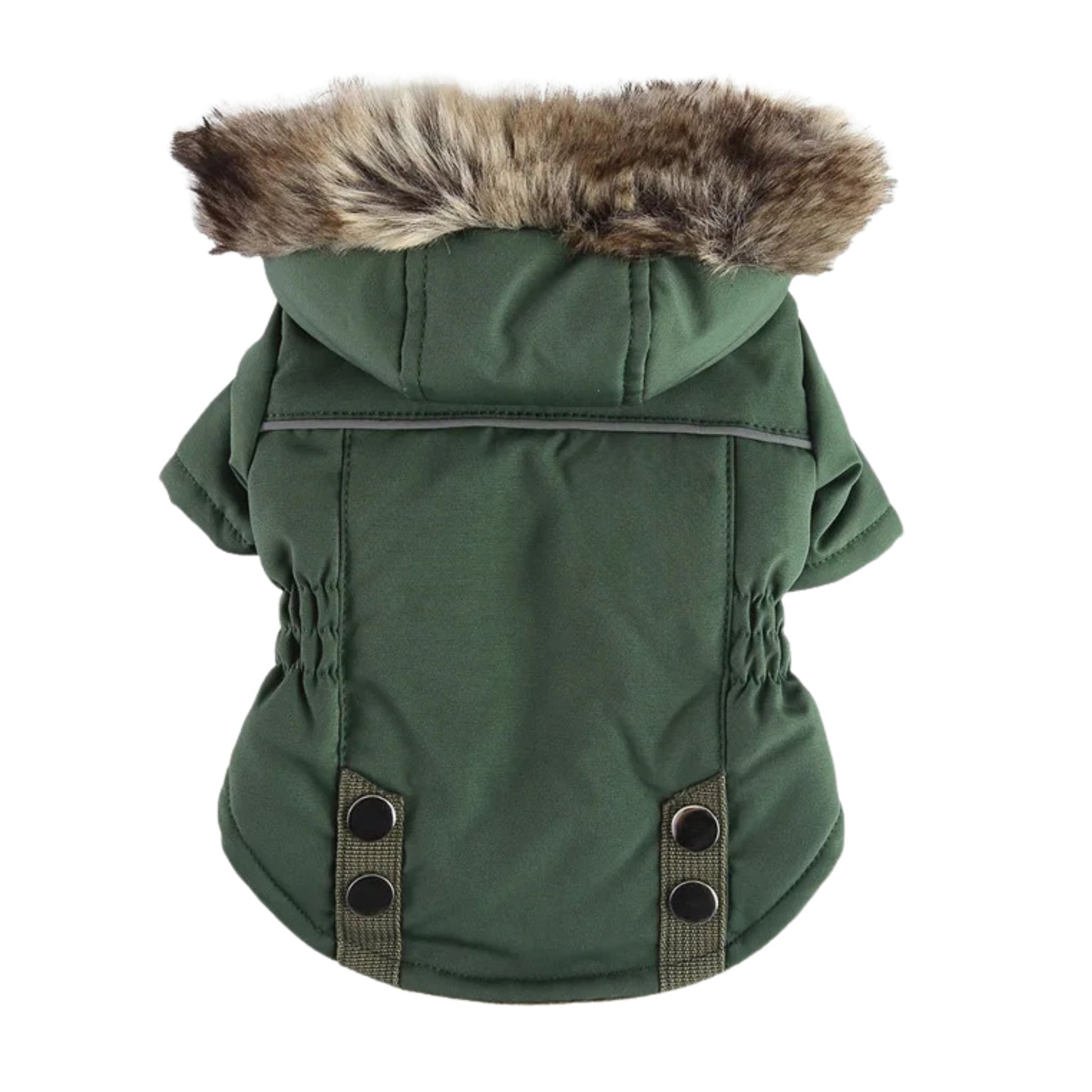 Green warm pet dog winter coat with hood, trendy dog jacket from TrendyPet's Zone, designed for cold weather.