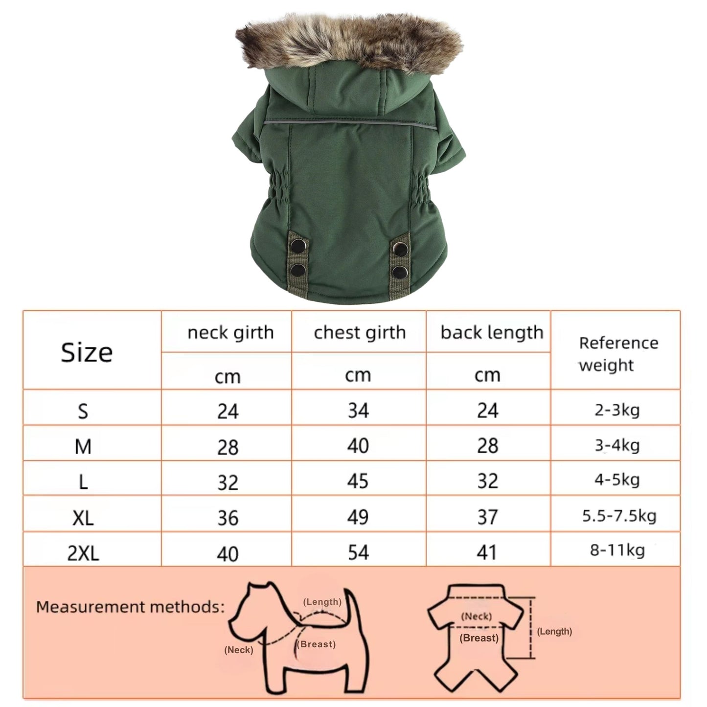 Green warm pet dog winter coat with hood, TrendyPet's Zone, designed for cold weather and outdoor protection.