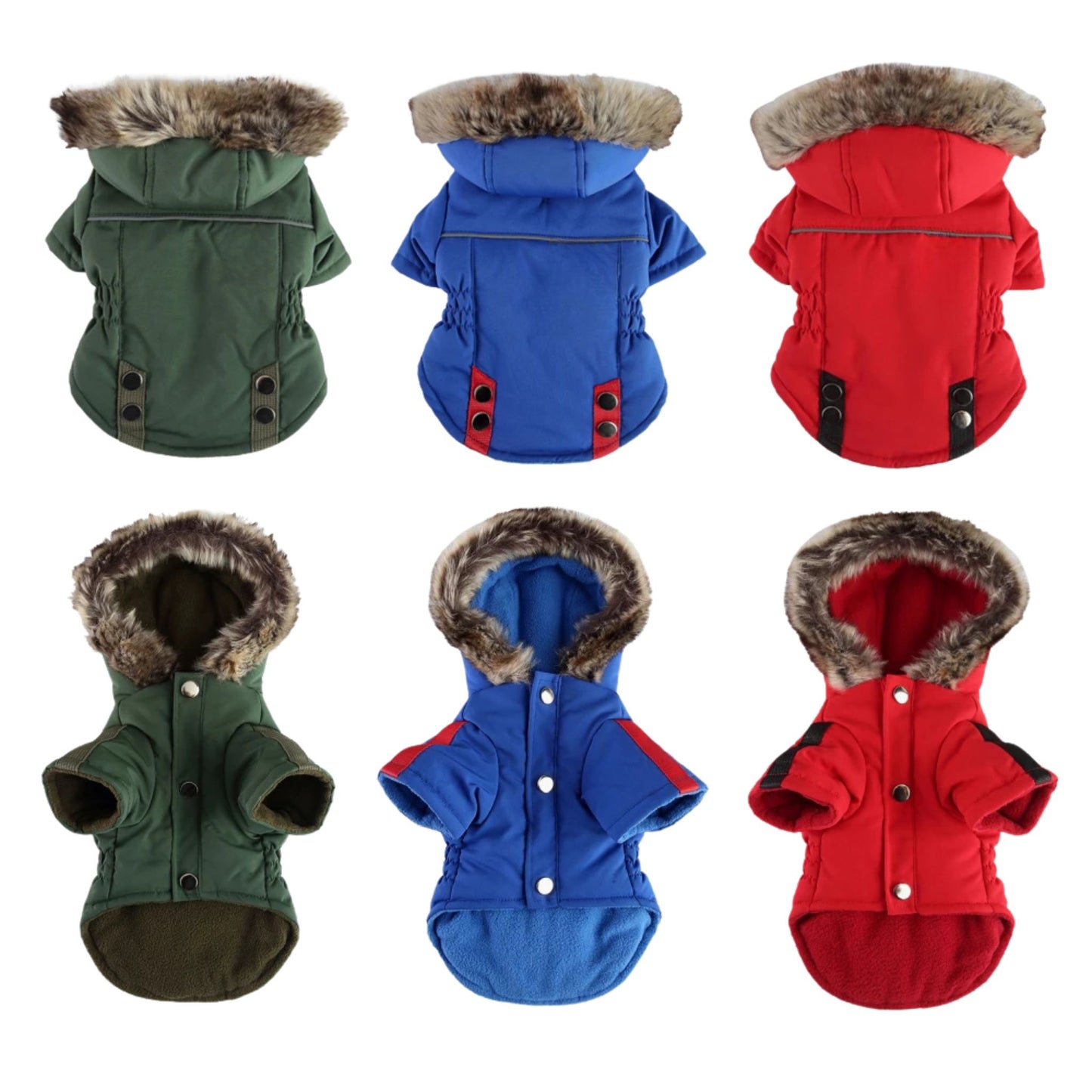 Green warm winter dog coat with hood from TrendyPet's Zone, featuring a cozy jacket designed for cold weather pet comfort.