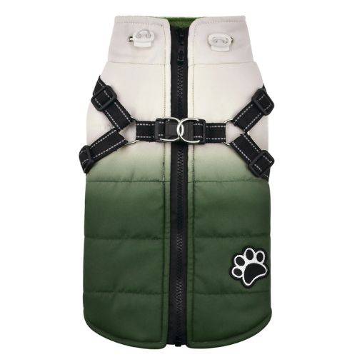 Green Waterproof Dog Jacket With Harness Winter Warm Pet Clothes For Small Big Dogs Coat Outfits - TrendyPet's Zone