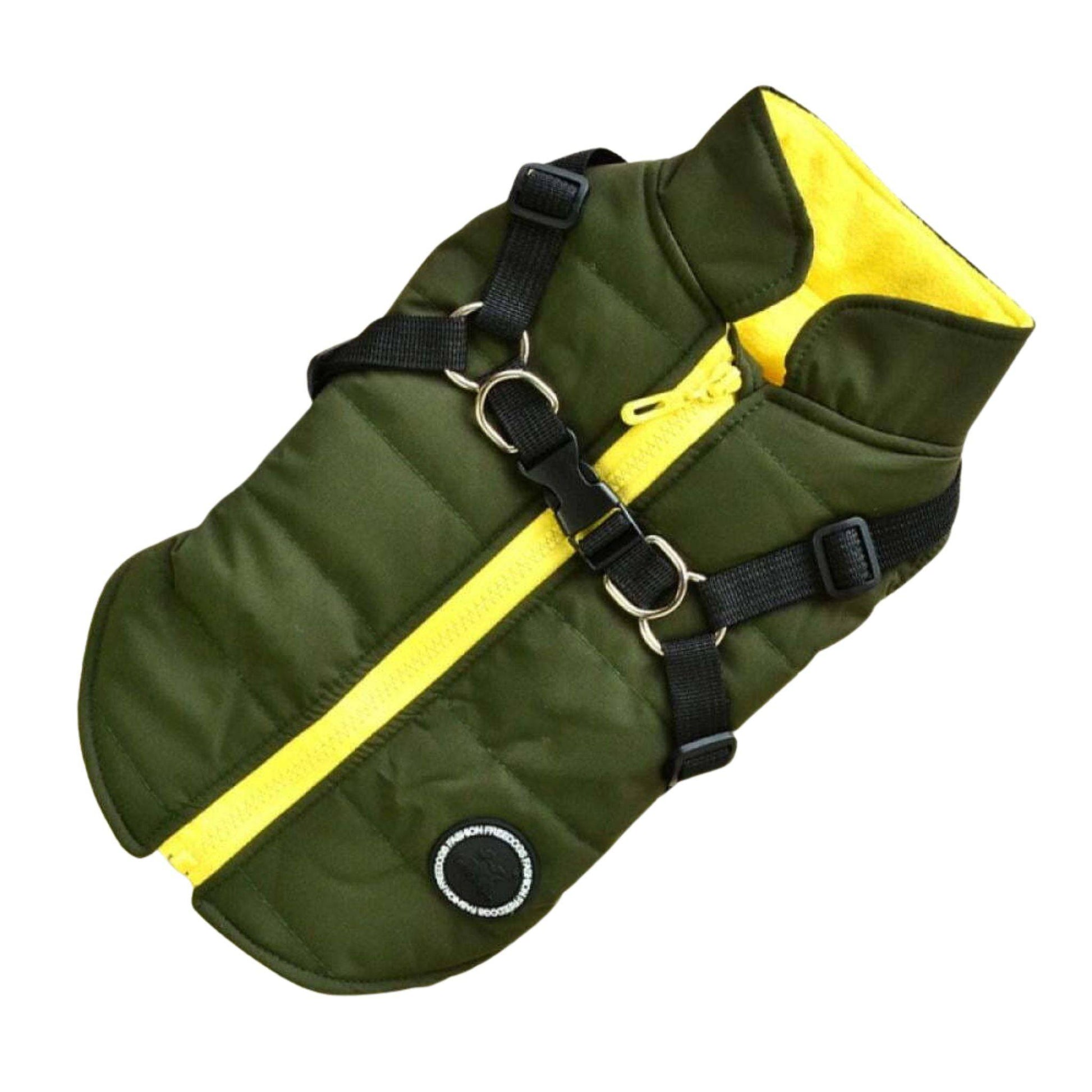 Green Waterproof Dog Vest Jacket with Harness Winter Coats TRENDYPET'S ZONE