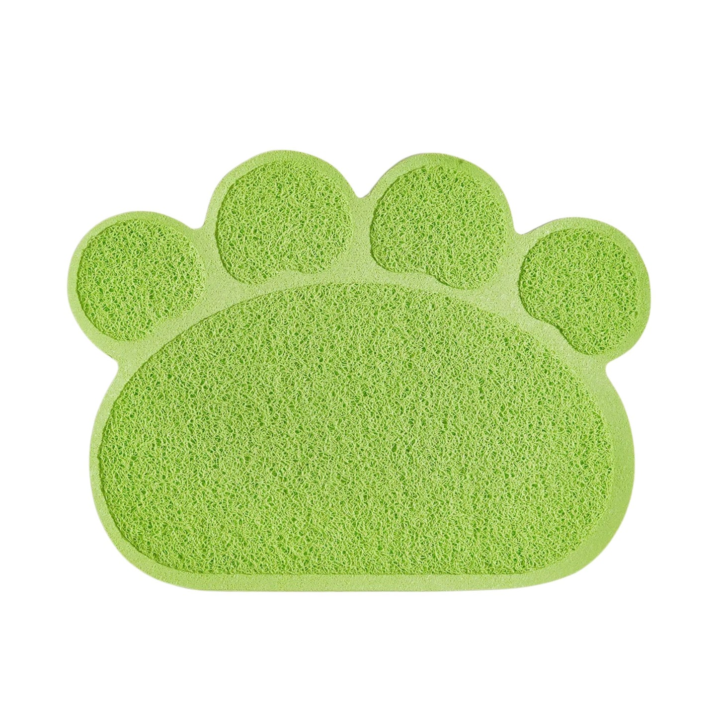 Green waterproof pet litter mat with non-slip surface and high resilience fiber, designed to trap cat litter effectively.