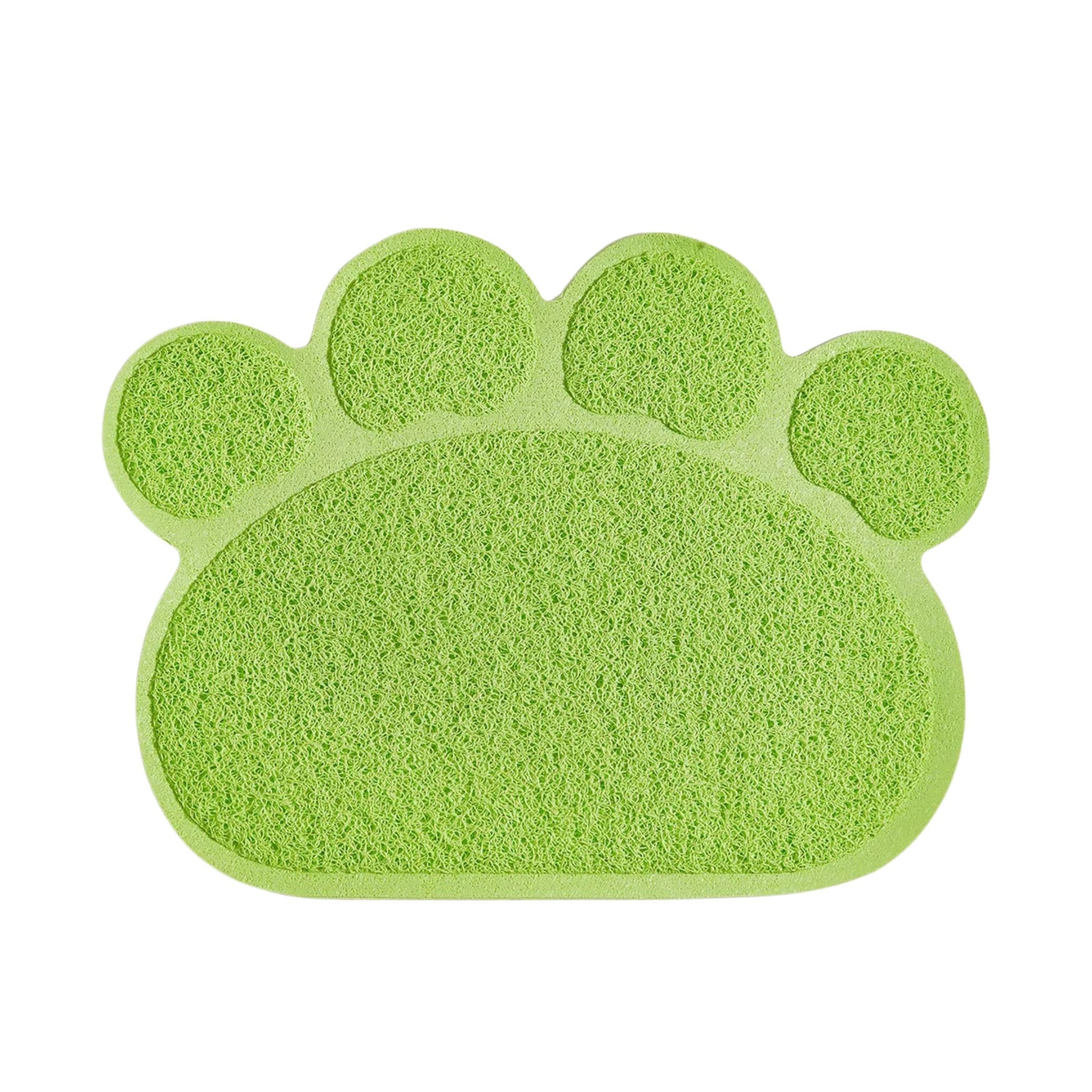 Green waterproof pet litter mat with non-slip surface and high resilience fiber, designed to trap cat litter effectively.