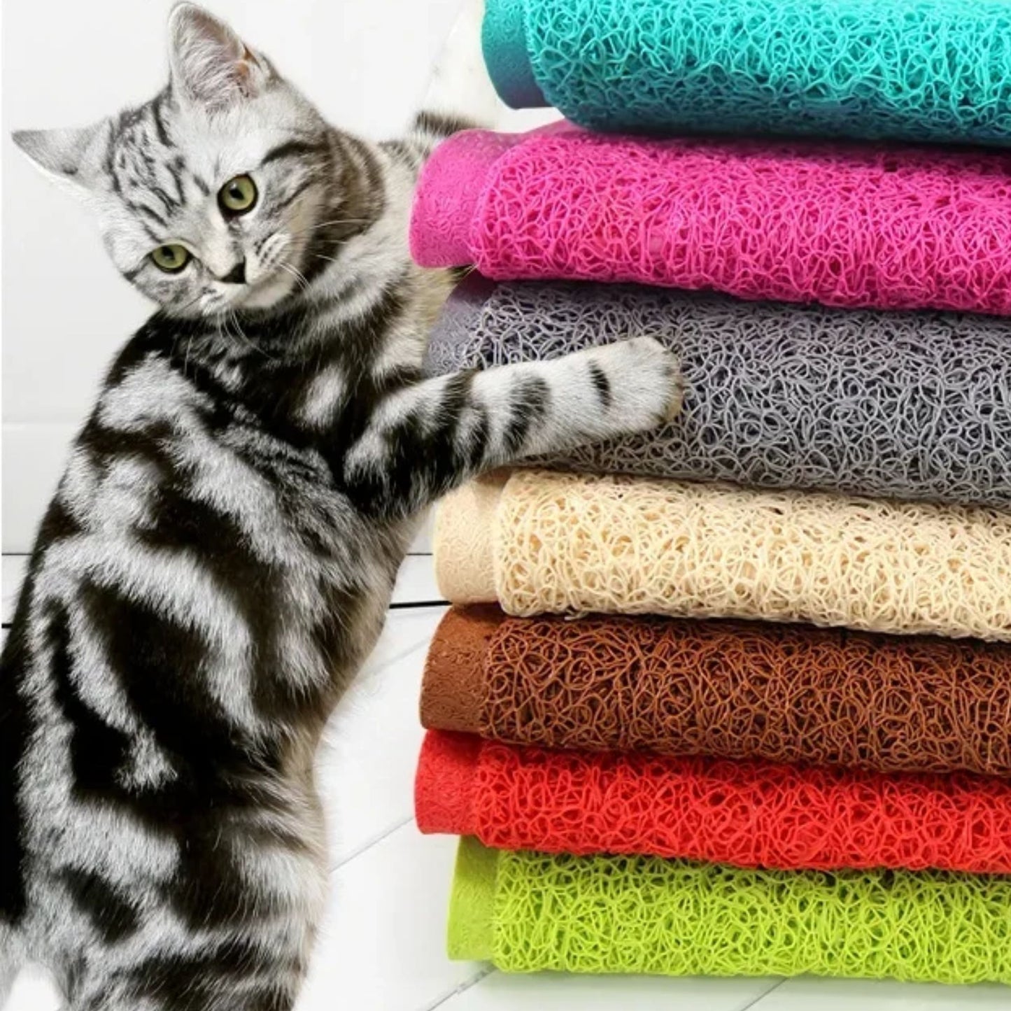 Pink waterproof pet litter mat from TrendyPet's Zone, non-slip PVC with high resilience fiber for trapping cat litter.