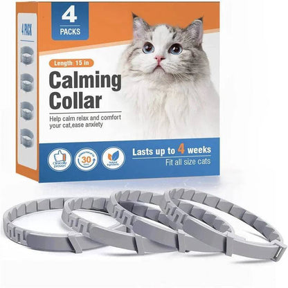 Grey Cat Calming Collar 4Packs/30Days Relieve Anxiety Protection Retractable Collars For Kitten to Large Cats TRENDYPET'S ZONE
