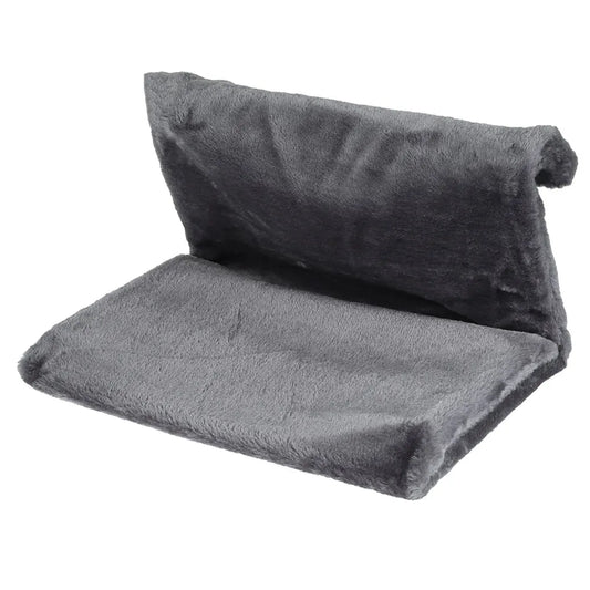 Grey collapsible cat hammock bed hanging on radiator cradle by TrendyPet's Zone, cozy and portable for feline relaxation.