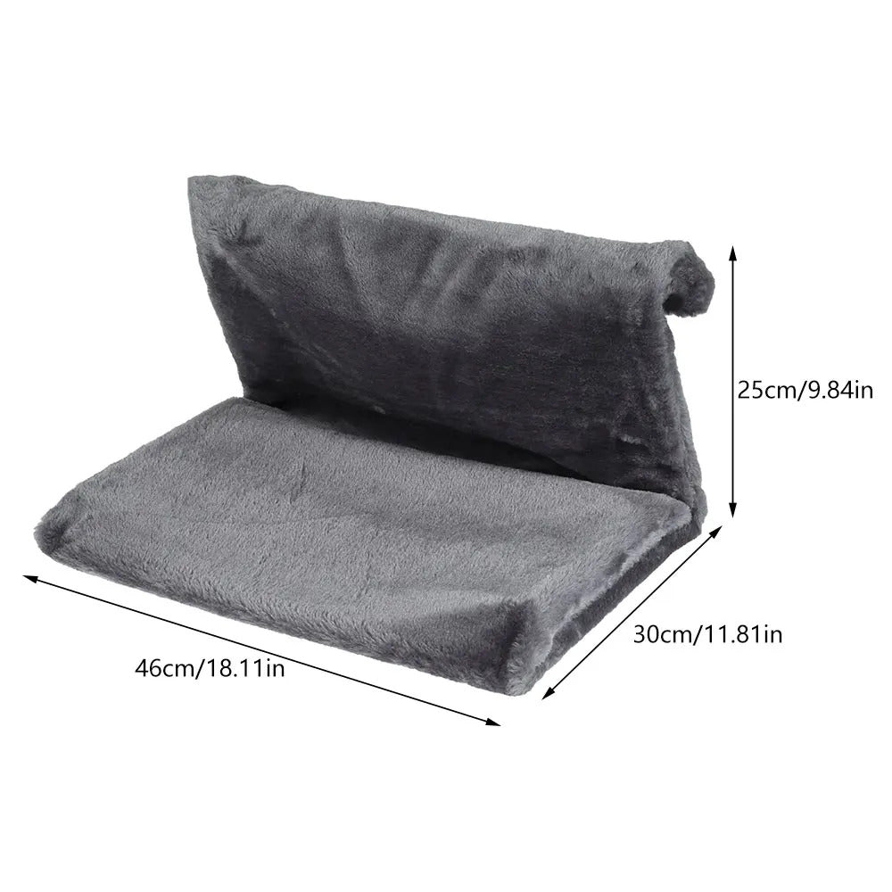 Grey collapsible cat hammock bed hanging on a radiator cradle, designed by TrendyPet's Zone for cozy feline comfort.