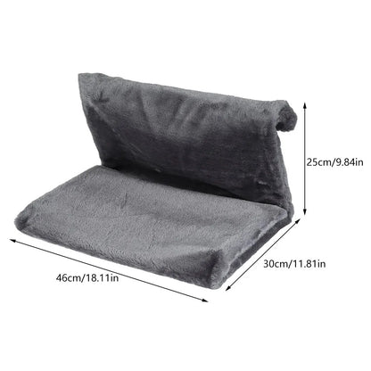 Grey collapsible cat hammock bed hanging on a radiator cradle, designed by TrendyPet's Zone for cozy feline comfort.