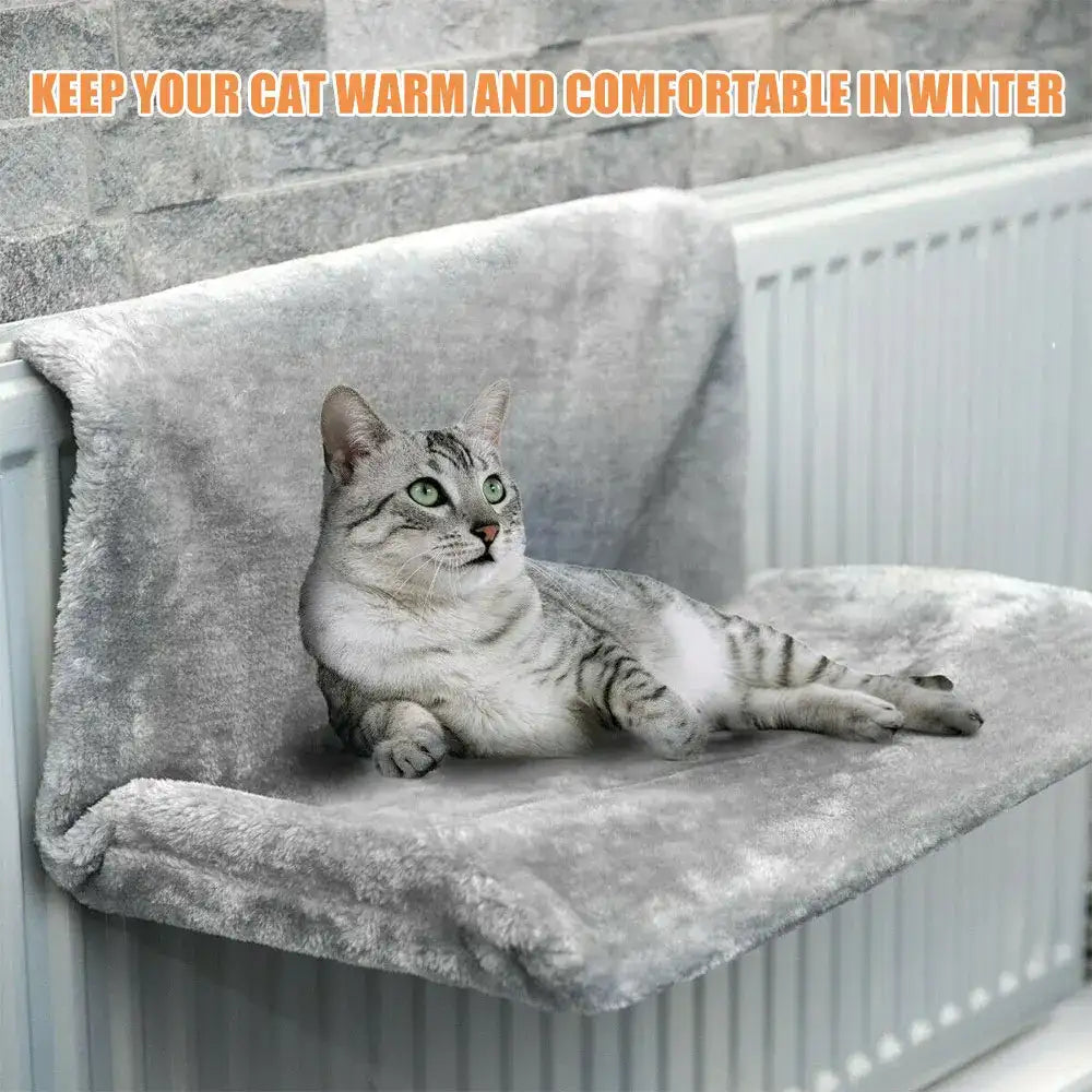 Grey collapsible cat hammock bed hanging radiator cradle by TrendyPet's Zone, designed for cozy feline comfort and easy storage.